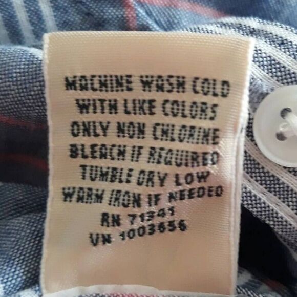 LL Bean Button Down Shirt Women Large Blue White Peach Stripes Long Sleeve - Picture 10 of 10